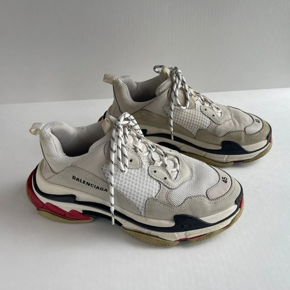 Balenciaga Triple S Sneakers Size 45 / US 11 Beige White Red Distressed